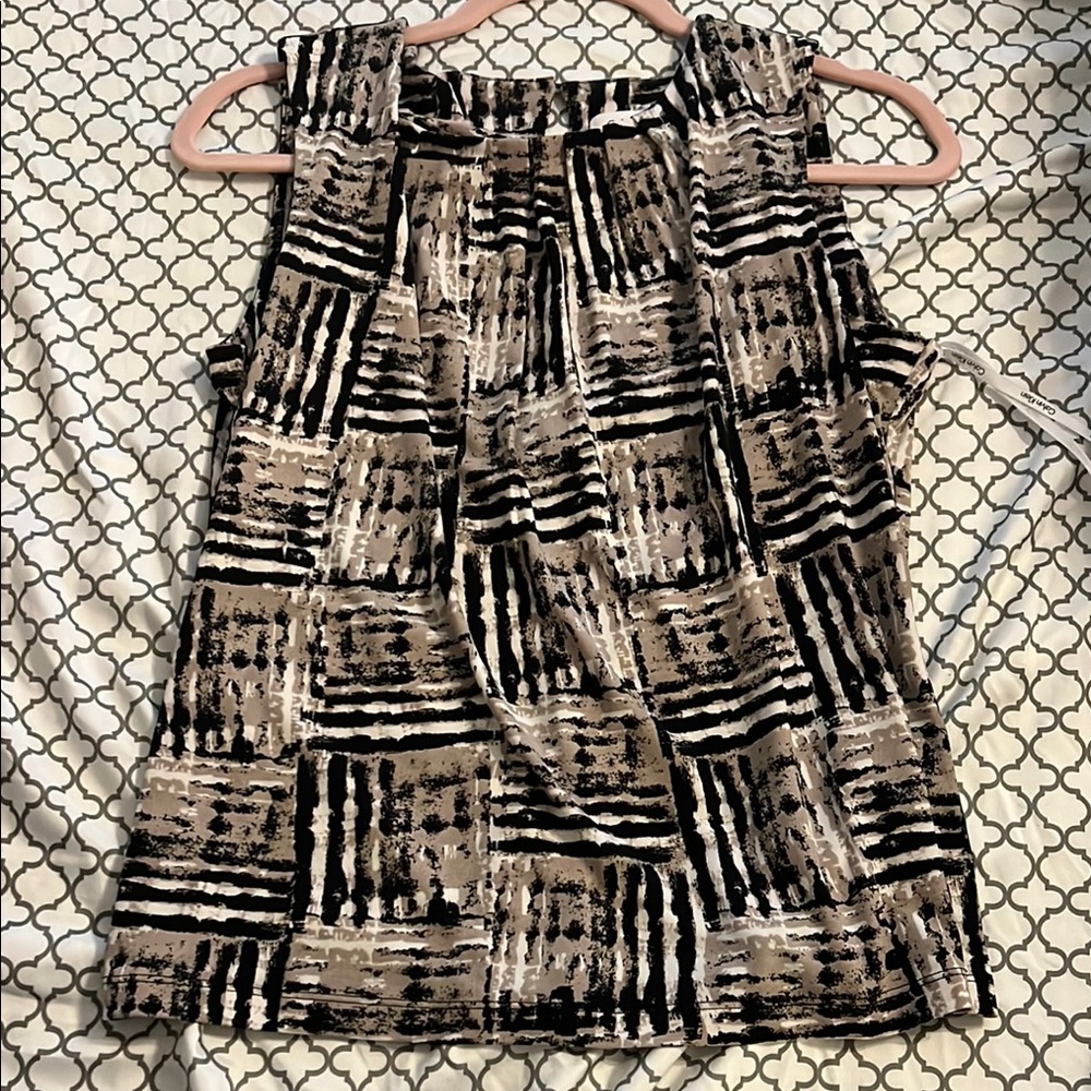 Calvin Klein Black and White Pleated Tank Top